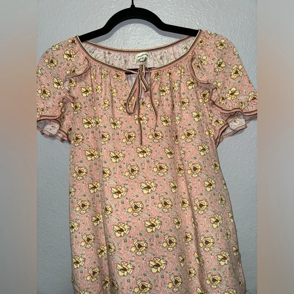 Max Studio Rayon Floral Flutter Sleeve Top, Size Small - Picture 3 of 6